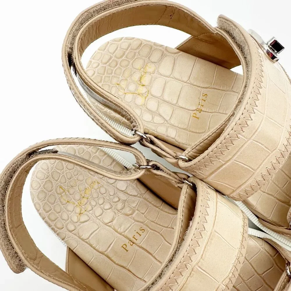 CHRISTIAN LOUBOUTIN Lock Cool Beige Dad Sandal Size 37.5 US 7 Chunky Croc Emboss